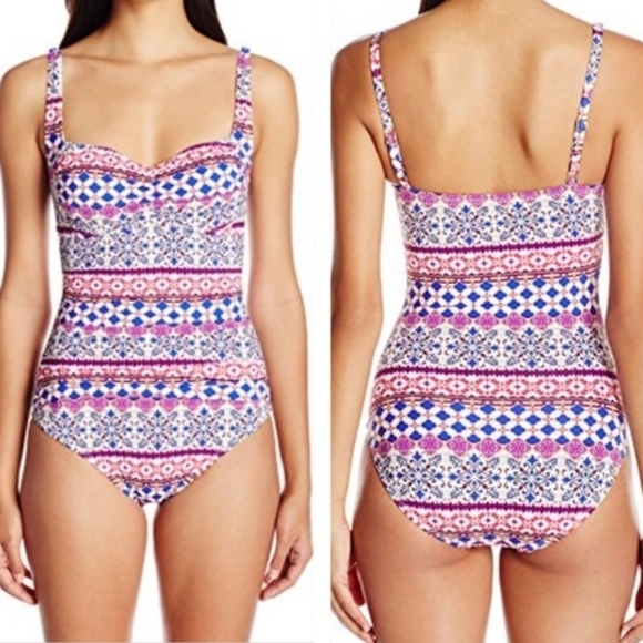 LA Blanca Romance OTS Sweetheart Mio Multi-color Padded One-piece Swimsuit 10 - Picture 1 of 14